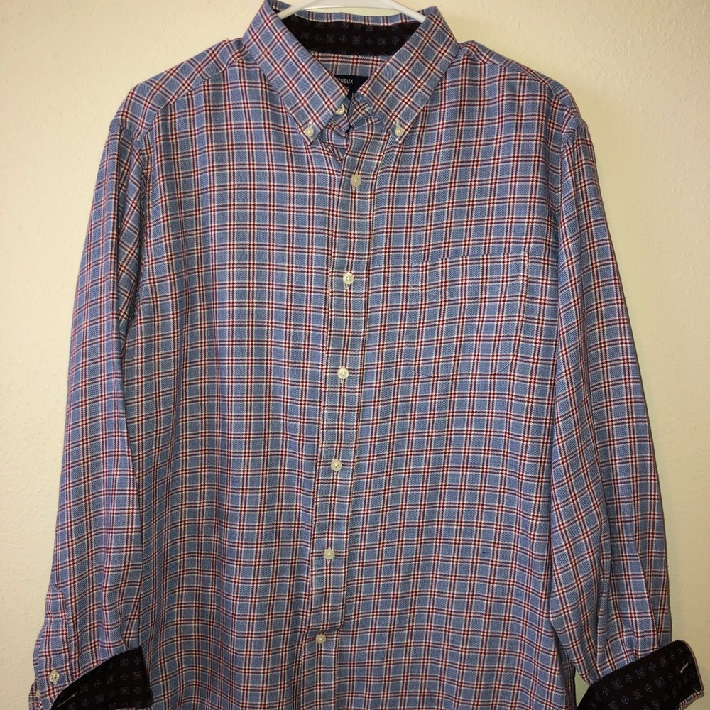 Red, white, and blue stitched dress shirt